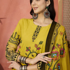 Women Embroidered Pure Cotton Round Neck Anarkali Kurta & Palazzos With Dupatta