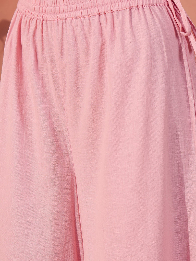 Women Pink Cotton Embroidered Straight Kurta Set with Dupatta