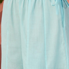 Women Turquoies Blue Embroidered Pure Cotton V-Neck Anarkali Kurta & Trousers With Dupatta
