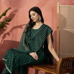 Women Embroidered Round Neck Straight Kurta & Trousers With Dupatta