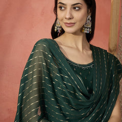 Women Embroidered Round Neck Straight Kurta & Trousers With Dupatta