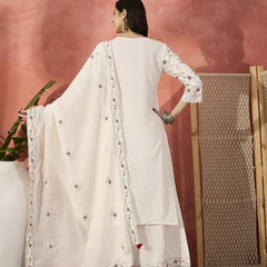 Women Embroidered Pure Cotton Straight Kurta & Palazzos With Dupatta