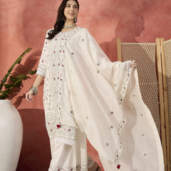 Women Embroidered Pure Cotton Straight Kurta & Palazzos With Dupatta