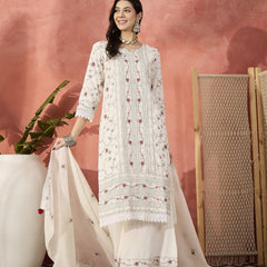 Women Embroidered Pure Cotton Straight Kurta & Palazzos With Dupatta