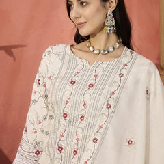 Women Embroidered Pure Cotton Straight Kurta & Palazzos With Dupatta