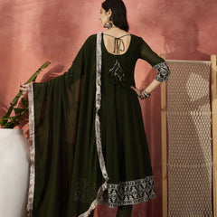 Women Embroidered Sequinned  Pure Cotton Anarkali Kurta & Trousers With Dupatta