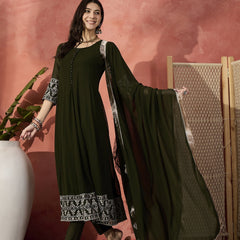 Women Embroidered Sequinned  Pure Cotton Anarkali Kurta & Trousers With Dupatta