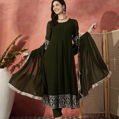 Women Embroidered Sequinned  Pure Cotton Anarkali Kurta & Trousers With Dupatta