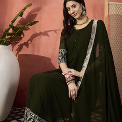 Women Embroidered Sequinned  Pure Cotton Anarkali Kurta & Trousers With Dupatta