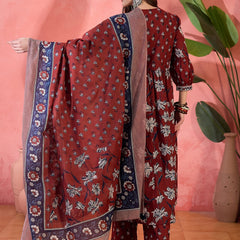 Women Maroon Printed Pure Cotton Kurta Palazzos & Dupatta