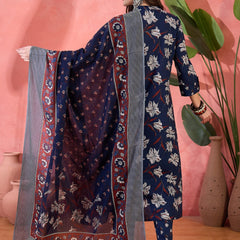 Women Blue Printed Pure Cotton Kurta Trousers & Dupatta