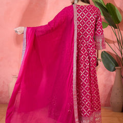 Women Pink Color Embroidered Kurta Trousers & Dupatta