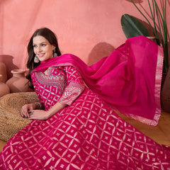 Women Pink Color Embroidered Kurta Trousers & Dupatta