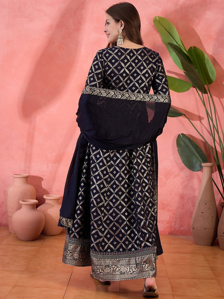 Women Blue Color Embroidered Kurta Trousers & Dupatta