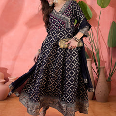 Women Blue Color Embroidered Kurta Trousers & Dupatta