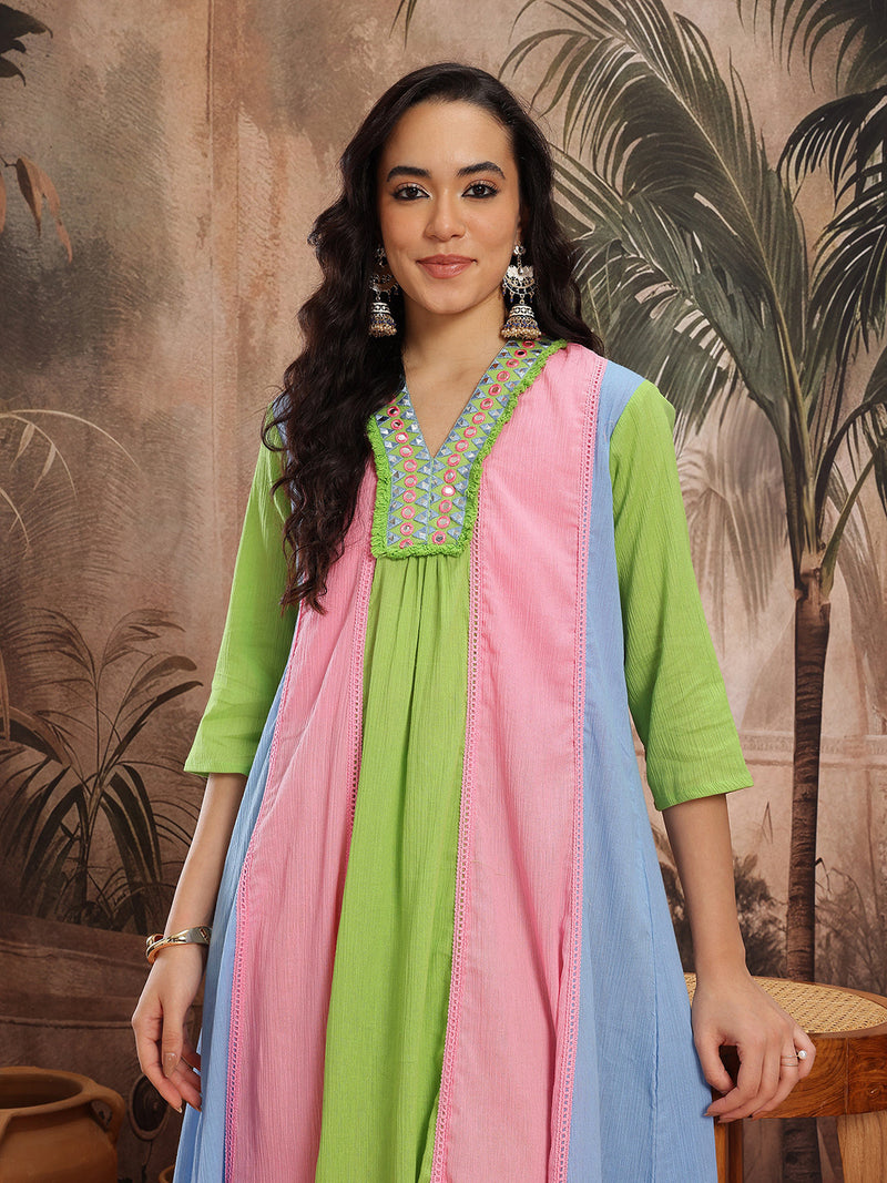 Verdant Elegance Embroidered Cotton Kurta Trouser Set
