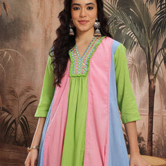 Verdant Elegance Embroidered Cotton Kurta Trouser Set