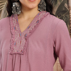 Mauve Muse Embroidered Cotton Kurta Trouser Set