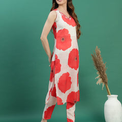 Women White Embroidered Sleeveless A-Line Kurta Set