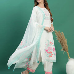 Elegant White Cotton Printed Straight Kurta