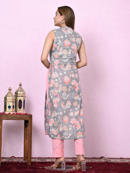 Women Grey Printed Sequinned Kurta