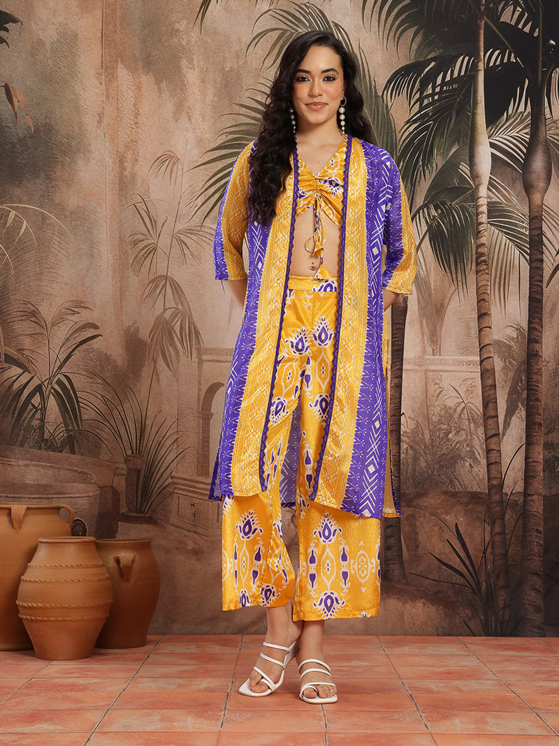 Women Yellow Printed Top Palazzo Set