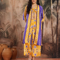 Women Yellow Printed Top Palazzo Set