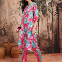 Women Pink Printed Kurta Palazzo Set