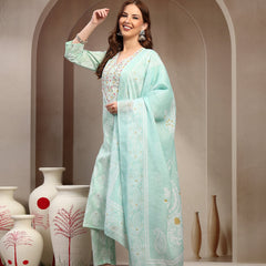 Women Green Pure Cotton Kurta Sets