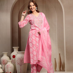 Women Pink Pure Cotton Kurta Sets