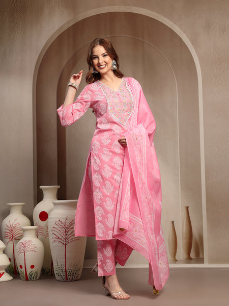 Women Pink Pure Cotton Kurta Sets