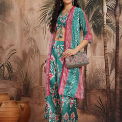 Women Green Printed Top Palazzo Set