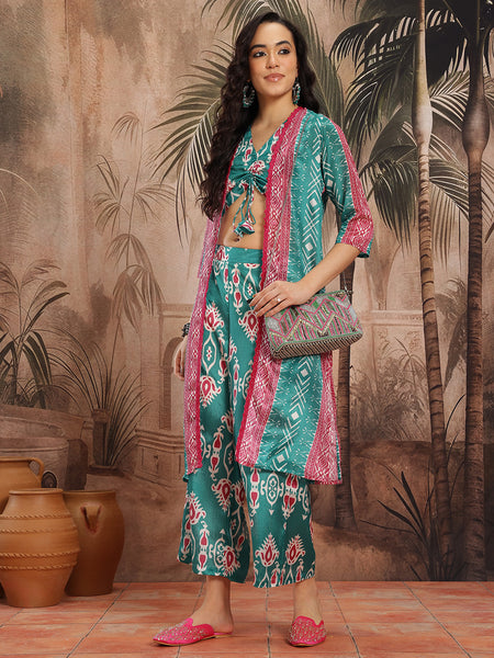Women Green Printed Top Palazzo Set