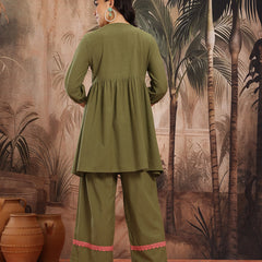 Emerald Grace Embroidered Cotton Tunic Palazzo Set