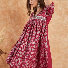 RAMA'S Women Maroon Color Embroidery Half Sleeves A-line Kurta