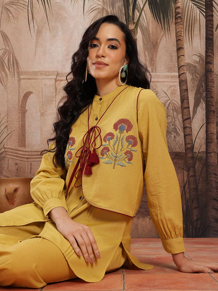 Sand Elegance Embroidered Cotton Kurta Palazzo Set