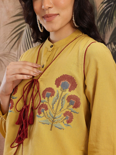 Sand Elegance Embroidered Cotton Kurta Palazzo Set