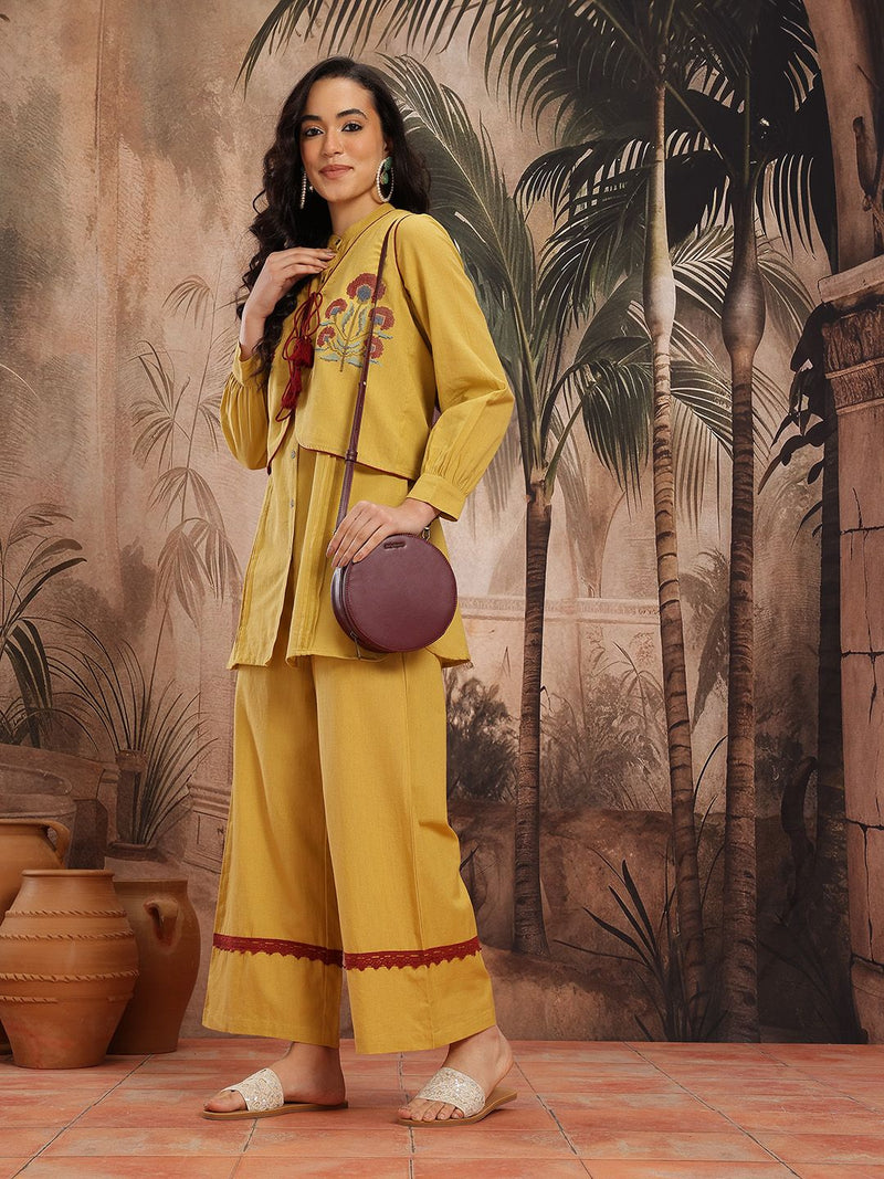 Sand Elegance Embroidered Cotton Kurta Palazzo Set