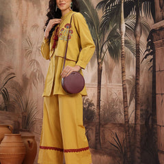 Sand Elegance Embroidered Cotton Kurta Palazzo Set