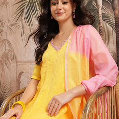 Sunlit Grace Embroidered Cotton Kurta Dhoti Set