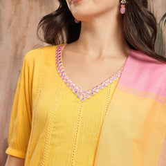 Sunlit Grace Embroidered Cotton Kurta Dhoti Set