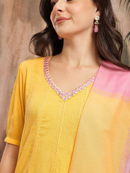 Sunlit Grace Embroidered Cotton Kurta Dhoti Set