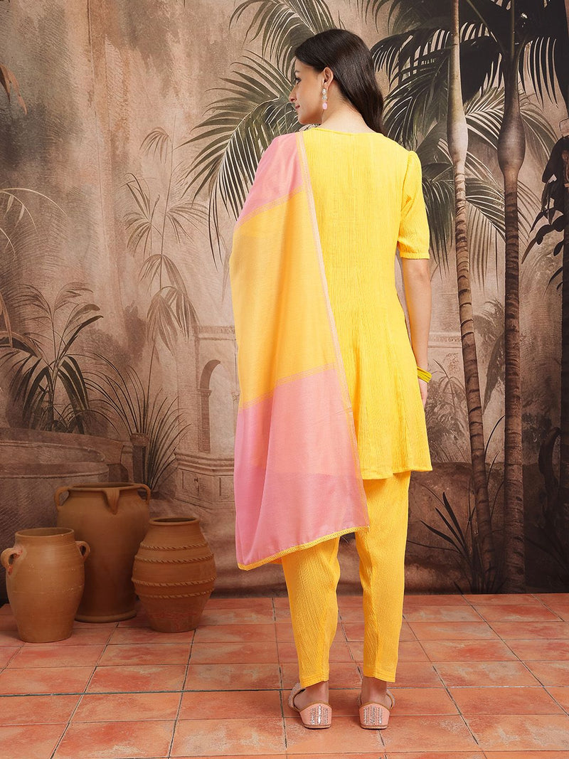 Sunlit Grace Embroidered Cotton Kurta Dhoti Set