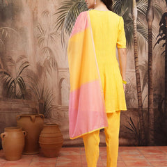Sunlit Grace Embroidered Cotton Kurta Dhoti Set
