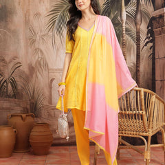 Sunlit Grace Embroidered Cotton Kurta Dhoti Set