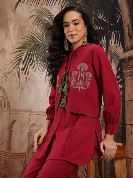 Ruby Grace Embroidered Cotton Kurta Palazzo Set