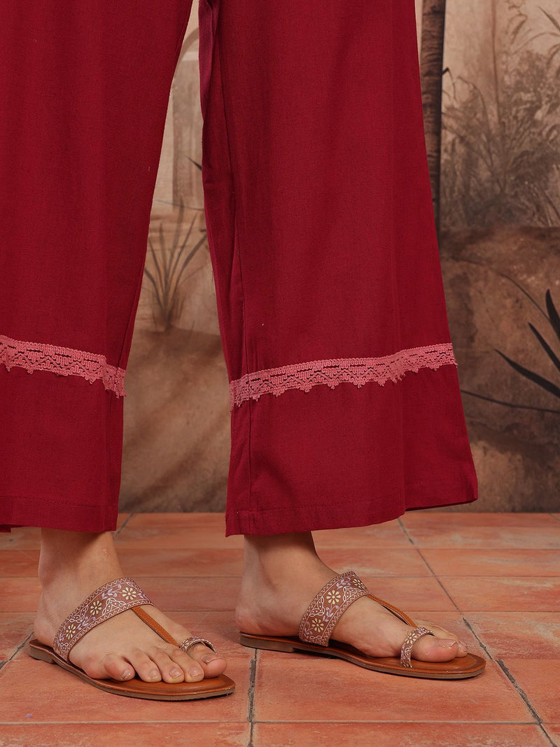 Ruby Grace Embroidered Cotton Kurta Palazzo Set