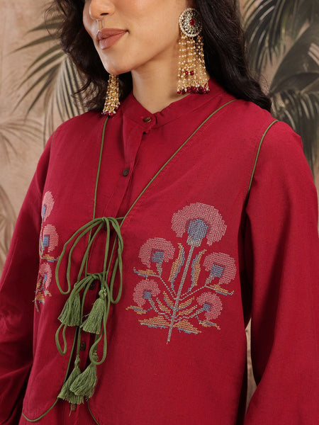 Ruby Grace Embroidered Cotton Kurta Palazzo Set