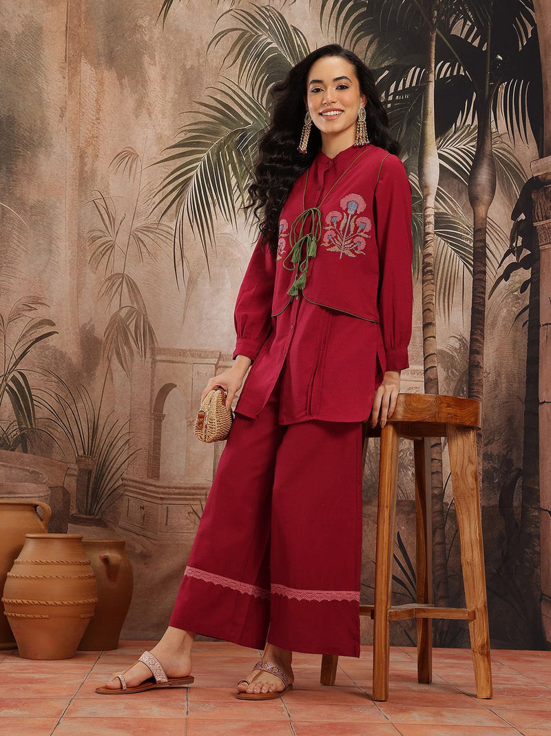 Ruby Grace Embroidered Cotton Kurta Palazzo Set