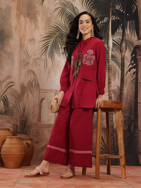 Ruby Grace Embroidered Cotton Kurta Palazzo Set
